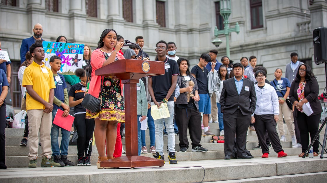 Young woman speaking at 2024 Afterschool Advocacy Day
