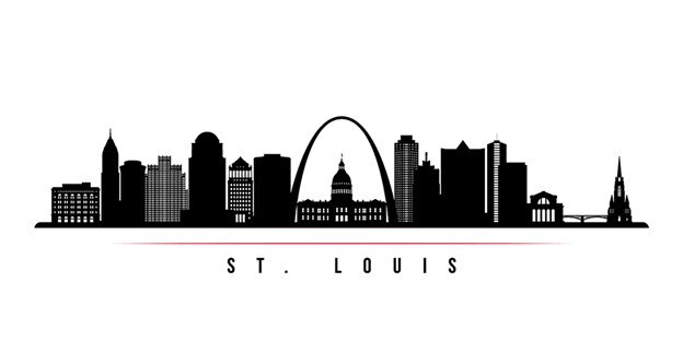 This is a black and white photo of downtown St. Louis.